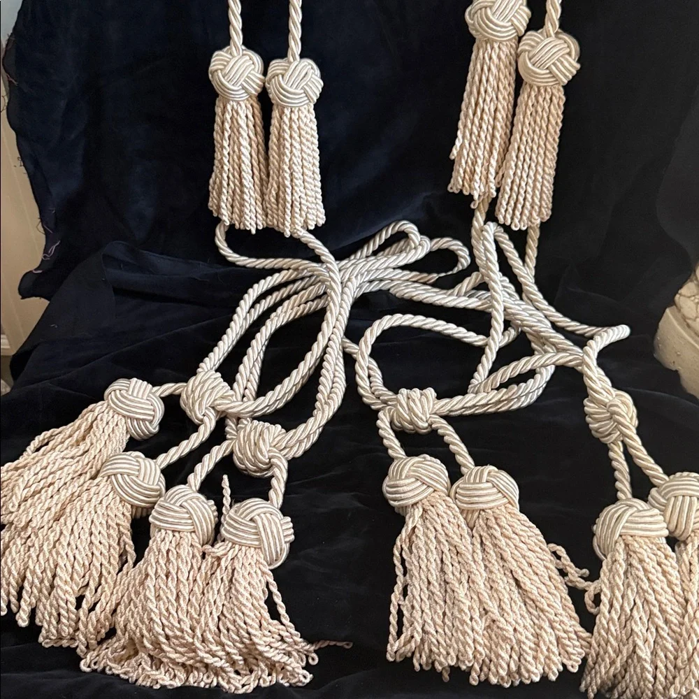 Elegant Cream Rope Tassels Rayon Curtain Drapery Tie Backs 6 Total ivory color